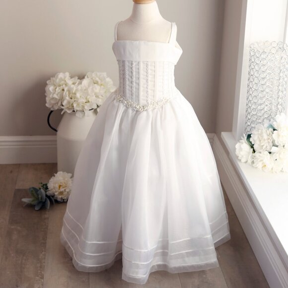 White Flower Girl Dress Formal Special Occasion Princess Gown RARE ITEM UNIQUE - Picture 1 of 12